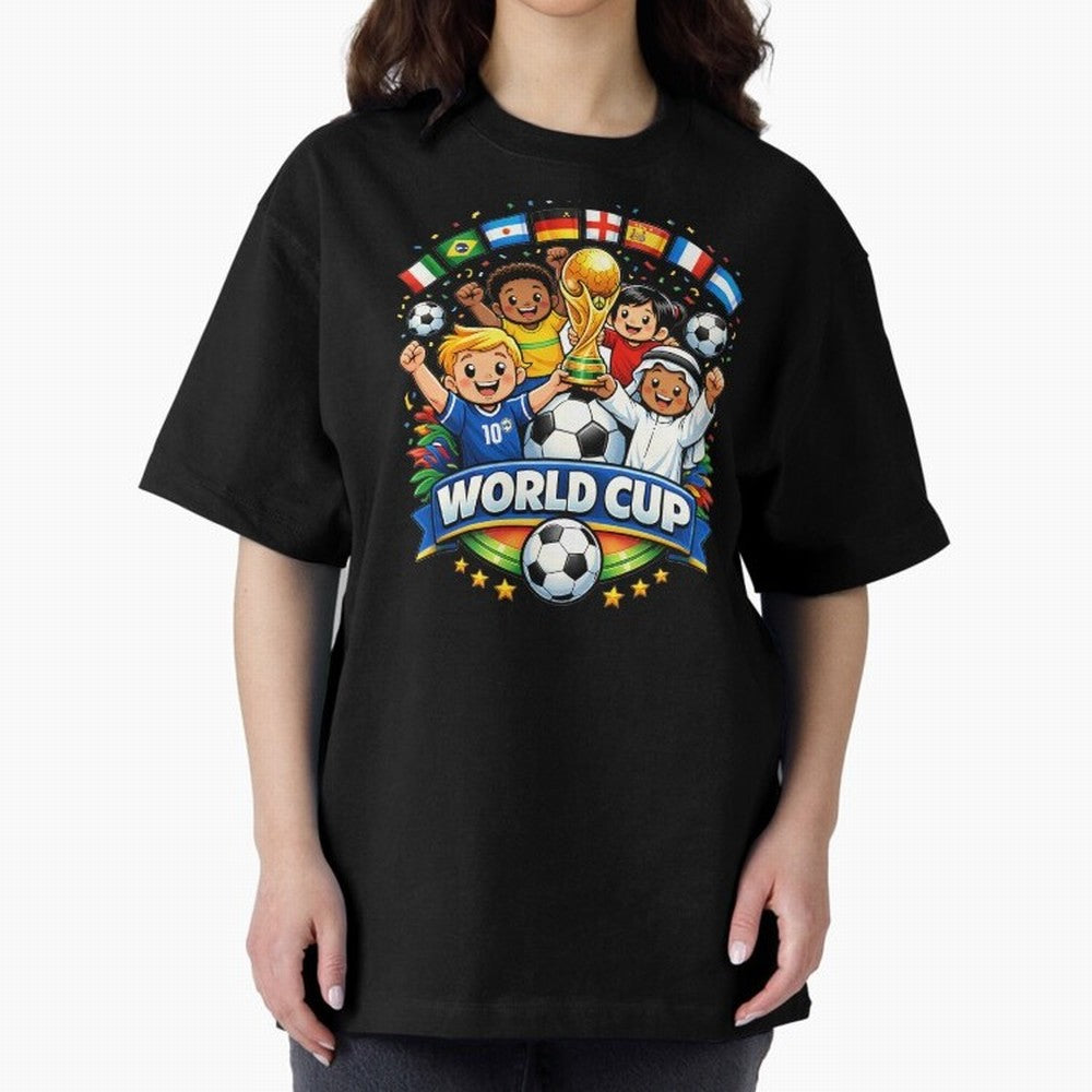 World Cup Football Oversized T-Shirt Show Championship Spirit for FIFA World Cup 2026 Group Stage Featuring CR7 and Messi, England and Germany Energy, Fan Favorite Moments, National Team Passion, Big Match Drama and Soccer History; Ideal for