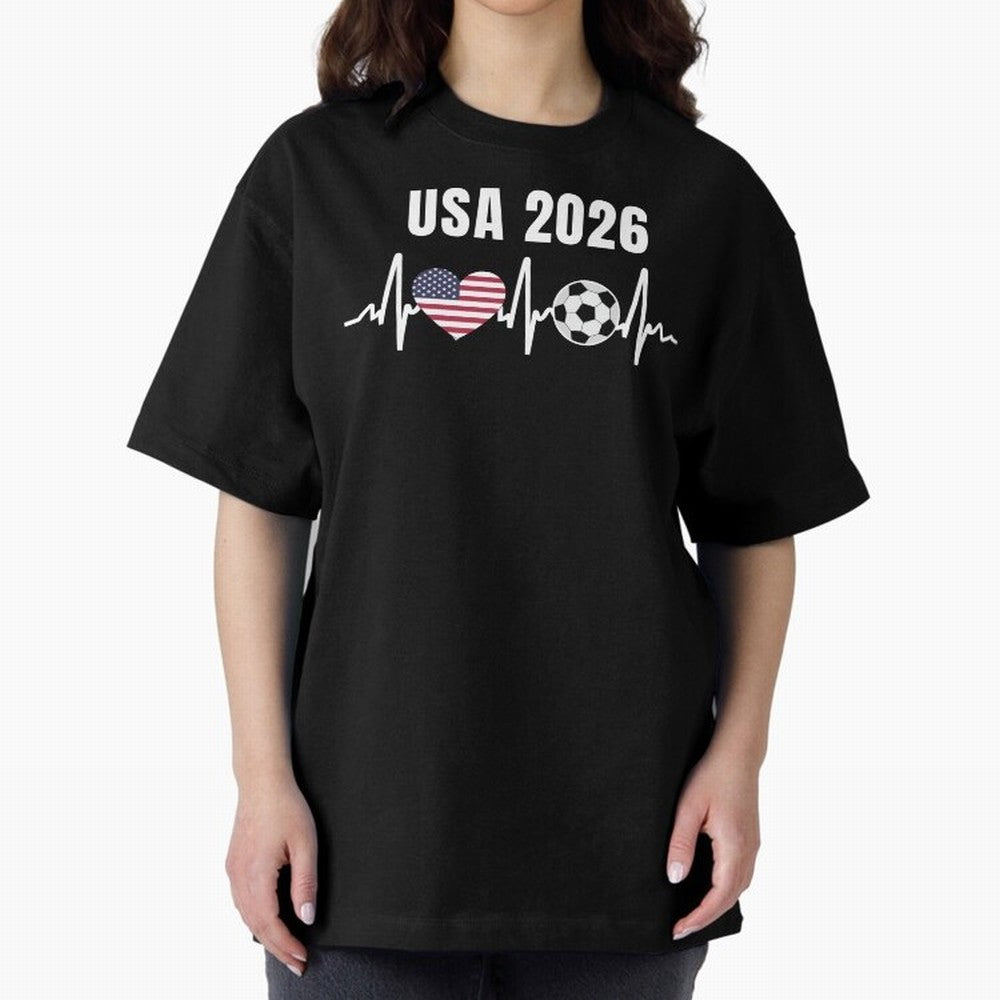Soccer USA 2026 American Flag America World Cup Fan Gift Oversized T-Shirt Make Memories around Match Day Hype around FIFA World Cup 2026 Group Stage, Neymar, Haaland and Cristiano Ronaldo, England, France and Netherlands, Supporter Pride, Iconic
