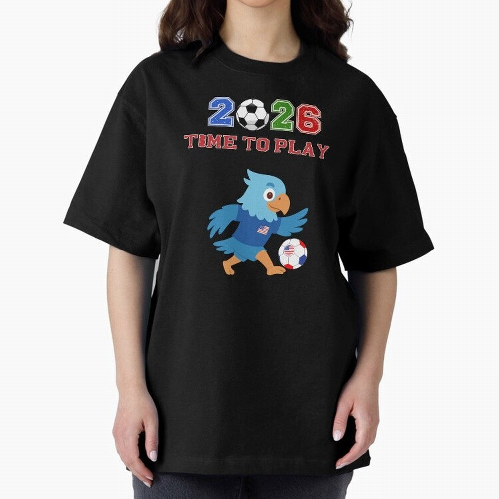 USA Soccer Eagle Mascot 2026 Time To Play Football Oversized T-Shirt Honor Football Greatness during FIFA World Cup 2026 Group Stage for Fans of Mbappe and England, Bringing Retro Football Energy, Iconic Rivalries, Trophy Chase Drama and Stadium
