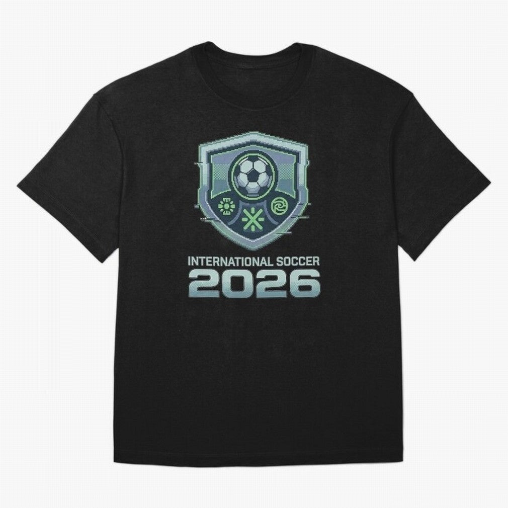 International Soccer 2026 Retro Pixel Glitch Crest Oversized T-Shirt Unlock FIFA World Cup 2026 Group Stage for Fans of Neymar, Haaland and Cristiano Ronaldo and England and Germany, Bringing Football History, Final Match Energy, Crowd Noise and