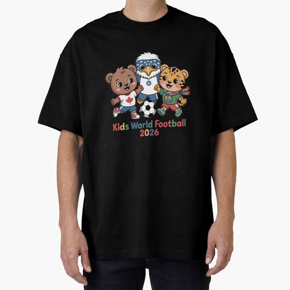 Kids World Football Friends 2026 ¨C Cute Cartoon Soccer Characters for Children Oversized T-Shirt Stand with Global Football Passion for FIFA World Cup 2026 USA Canada Mexico, Capturing Messi, Spain and Netherlands, Soccer Culture, Superstar