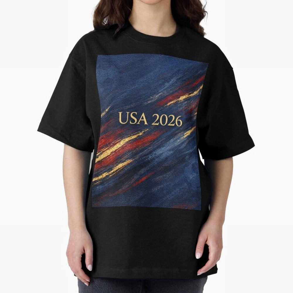 Elevated USA 2026 Soccer Oversized T-Shirt Represent FIFA World Cup 2026 Spirit, Inspired by Spain, Mbappe and Neymar, Match Day Excitement, Supporter Culture, Golden Goals and Global Football Passion; Built for Supporters Chasing Trophy Dreams,
