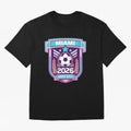Miami 2026 Host City Emblem Welcoming the World Cup Oversized T-Shirt Follow Every Goal of FIFA World Cup 2026 USA Canada Mexico for Fans of CR7 and England, France and Netherlands, Bringing Championship Spirit, Famous Goals, Roaring Crowds and