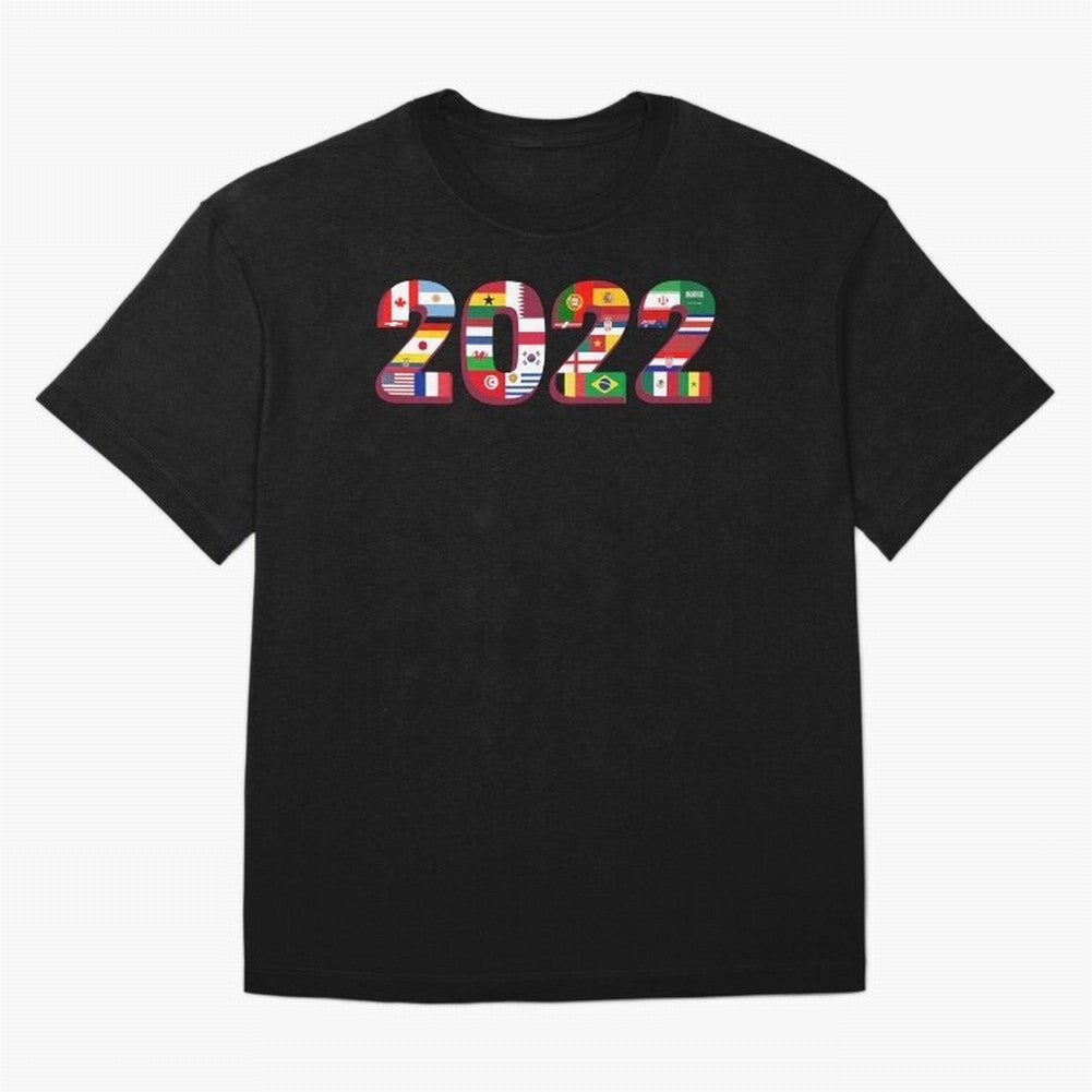 Flags of the 32 Teams that Played in Qatar in 2022 for Football Fans Oversized T-Shirt Bring a Vintage Feel to Global Football Passion for FIFA World Cup 2026, Centered on Messi, CR7 and Mbappe, Netherlands, Soccer Culture, Superstar Moments,