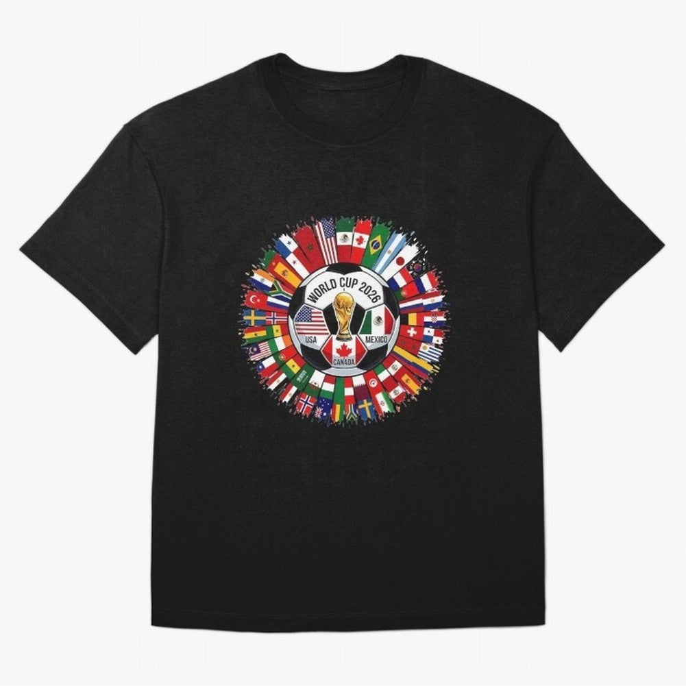 USA Canada Mexico 2026 Football Celebration Fan Art Oversized T-Shirt Feel the Roar of FIFA World Cup 2026 with Messi, Neymar and Mbappe, Argentina, France and Brazil Energy, Championship Spirit, Famous Goals, Roaring Crowds and International
