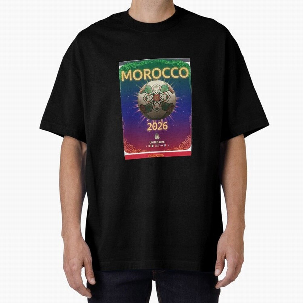 Morocco 2026 World Cup - Traditional Zellige Football Oversized T-Shirt Stand Out with Spirit from FIFA World Cup 2026 Group Stage for Fans of CR7 and Messi and Portugal, Spain and Germany, Bringing Retro Football Energy, Iconic Rivalries, Trophy