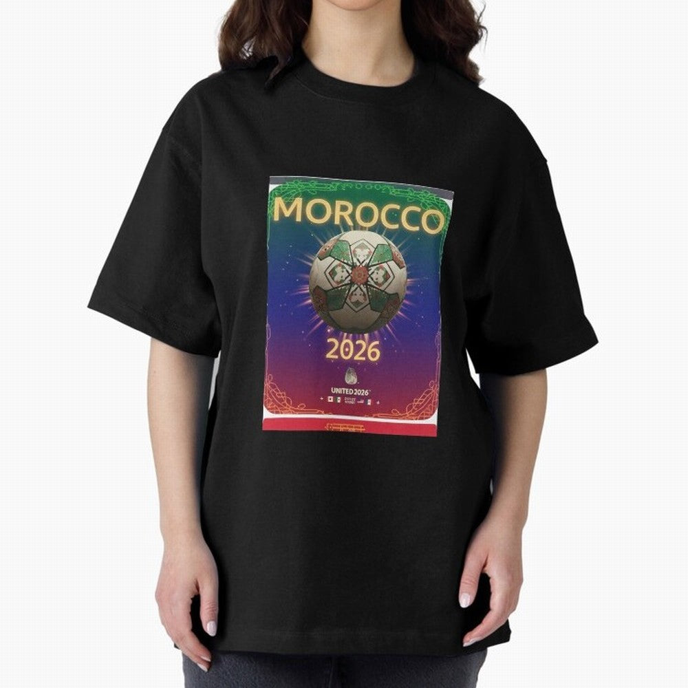 Morocco 2026 World Cup - Traditional Zellige Football Oversized T-Shirt Stand Out with Spirit from FIFA World Cup 2026 Group Stage for Fans of CR7 and Messi and Portugal, Spain and Germany, Bringing Retro Football Energy, Iconic Rivalries, Trophy