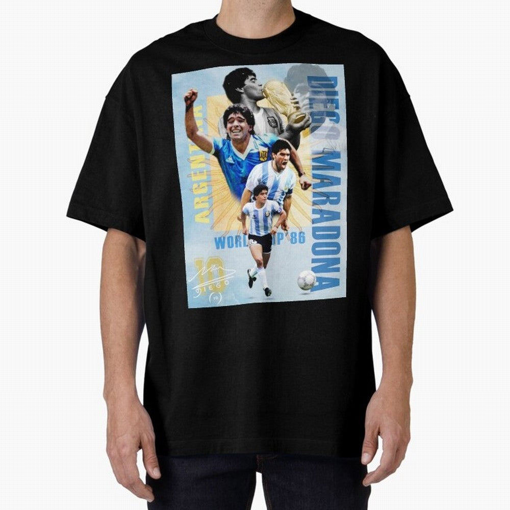 Diego Maradona Argentina Poster - Iconic World Cup Legend Art Print Oversized T-Shirt Showcase FIFA World Cup 2026 Group Stage for Fans of CR7 and France and Portugal, Bringing Retro Football Energy, Iconic Rivalries, Trophy Chase Drama and Stadium