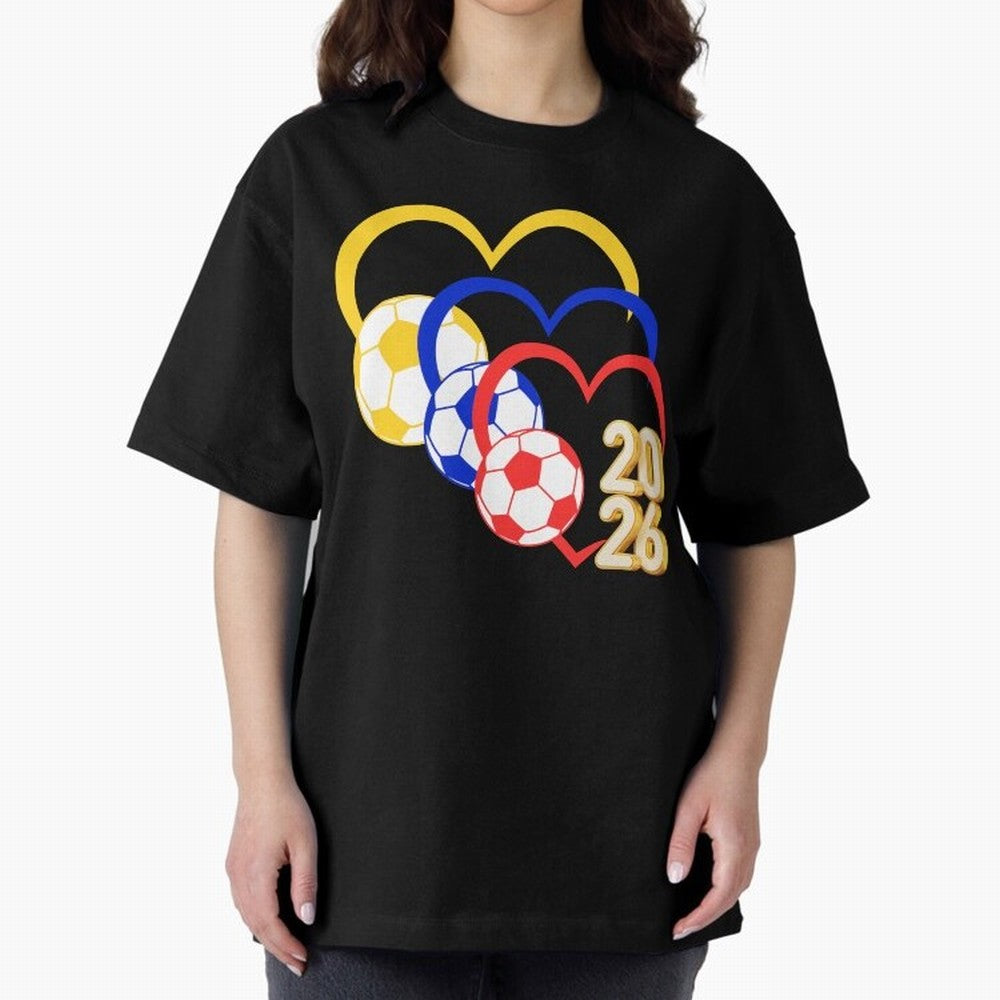 Football 2026 Hearts Colombia Sports Design Oversized T-Shirt Make Your Look Match the FIFA World Cup 2026 Group Stage Journey through Mbappe and Neymar Highlights, Germany Pride, Football Passion, Legendary Performances, Festival Vibes and