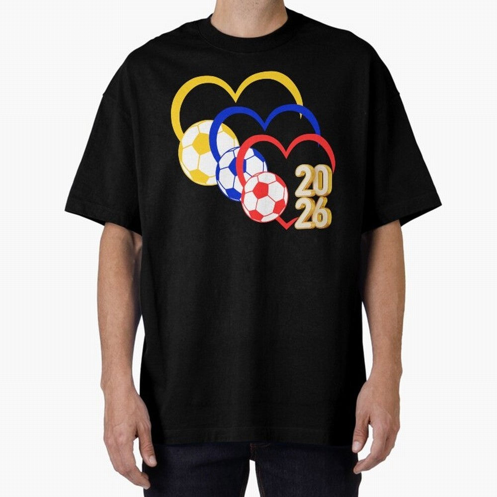 Football 2026 Hearts Colombia Sports Design Oversized T-Shirt Make Your Look Match the FIFA World Cup 2026 Group Stage Journey through Mbappe and Neymar Highlights, Germany Pride, Football Passion, Legendary Performances, Festival Vibes and