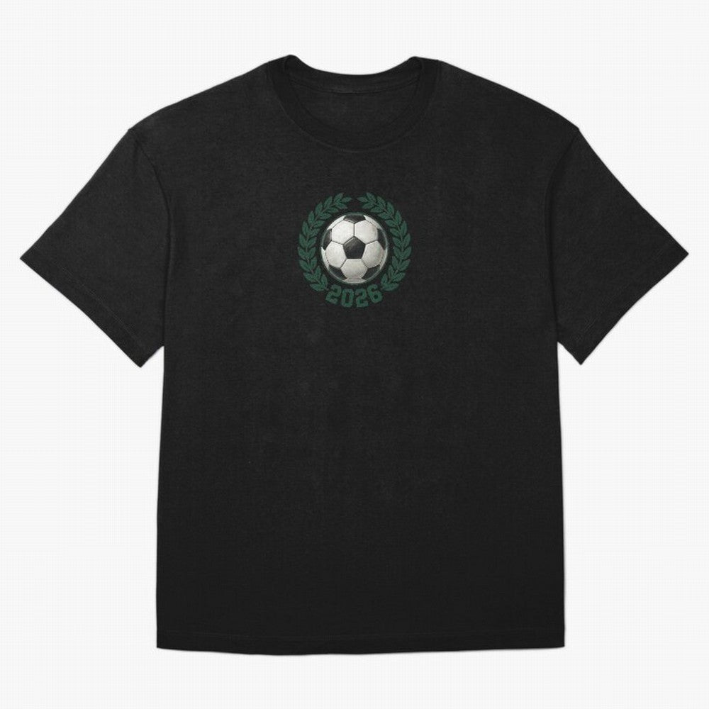 Retro Soccer 2026 Varsity Laurel Wreath Graphic Oversized T-Shirt Fuel Your Fan Pride for Global Football Passion for FIFA World Cup 2026 Group Stage, Driven by CR7, Portugal, Spain and Germany, Football History, Final Match Energy, Crowd Noise and