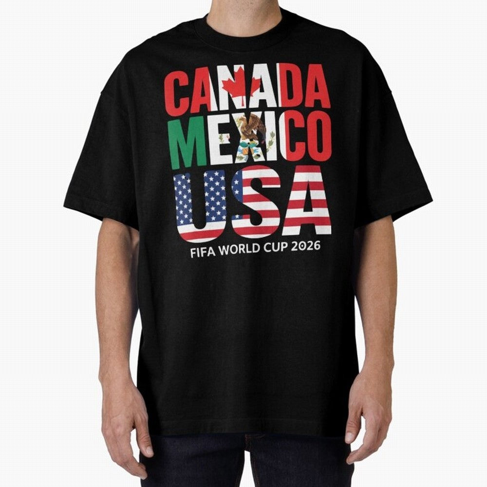 Canada Mexico USA 2026 World Cup Host Nations Oversized T-Shirt Celebrate Unforgettable Nights in Global Football Passion for FIFA World Cup 2026 USA Canada Mexico, Centered on Messi and Cristiano Ronaldo, Argentina, Vintage Soccer Flavor, Modern