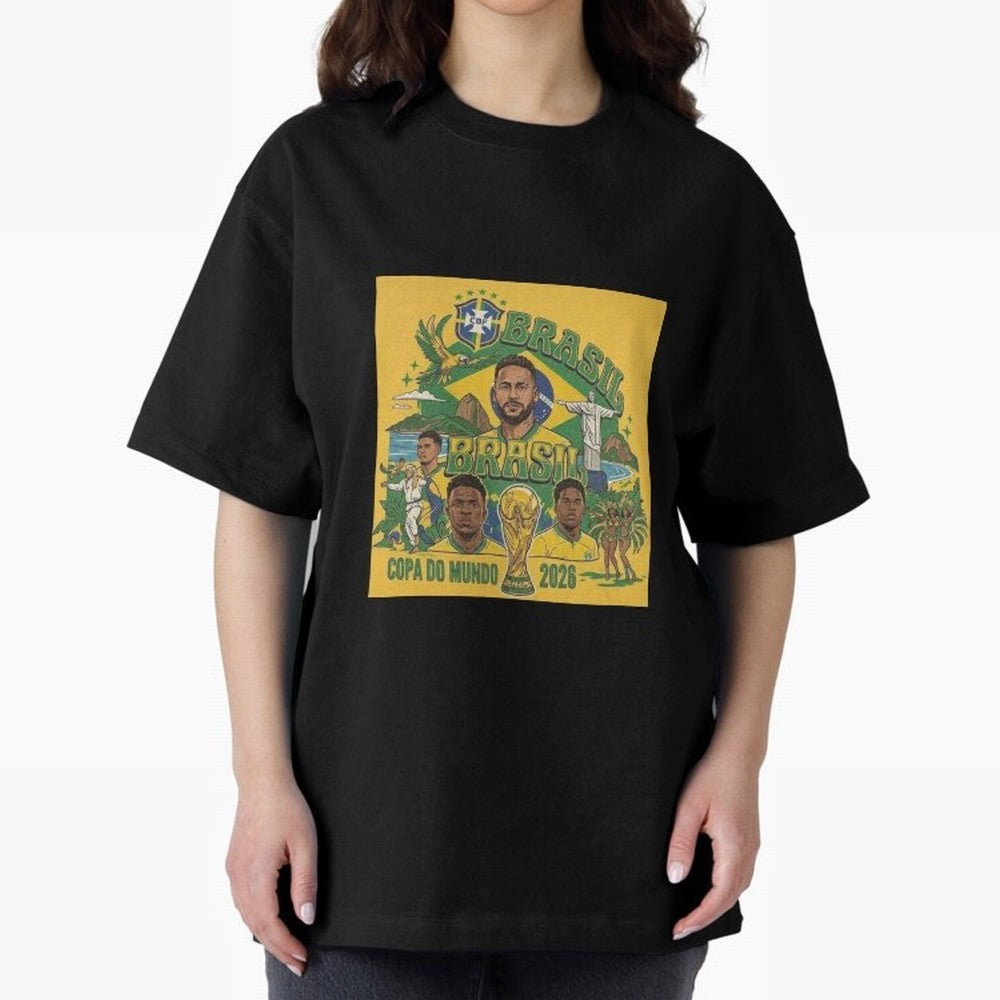 Brazil Football 2026 ¨C Retro World Cup Fan Art Oversized T-Shirt Wear the Spirit of FIFA World Cup 2026 Capturing Neymar, Haaland and Cristiano Ronaldo, Portugal, Spain and Germany Energy, Vintage Soccer Flavor, Modern Football Stars, National