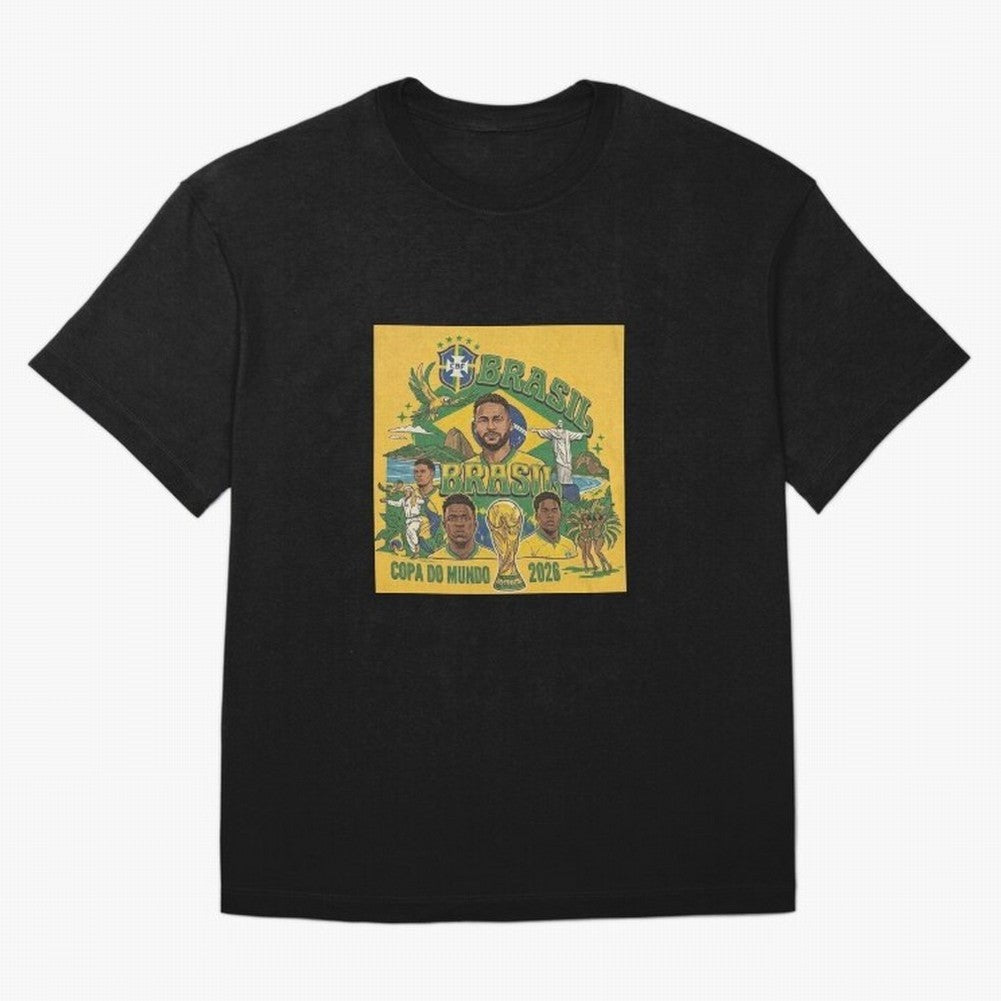Brazil Football 2026 ¨C Retro World Cup Fan Art Oversized T-Shirt Wear the Spirit of FIFA World Cup 2026 Capturing Neymar, Haaland and Cristiano Ronaldo, Portugal, Spain and Germany Energy, Vintage Soccer Flavor, Modern Football Stars, National