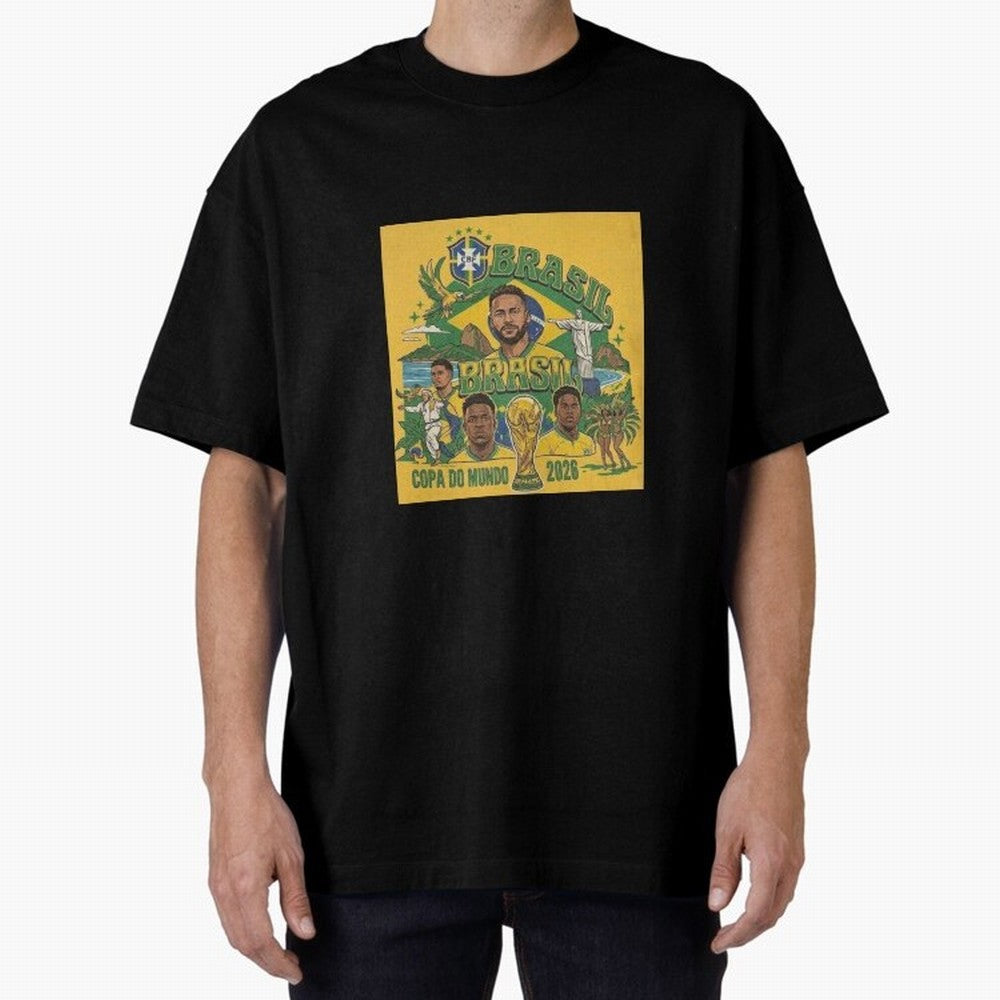 Brazil Football 2026 ¨C Retro World Cup Fan Art Oversized T-Shirt Wear the Spirit of FIFA World Cup 2026 Capturing Neymar, Haaland and Cristiano Ronaldo, Portugal, Spain and Germany Energy, Vintage Soccer Flavor, Modern Football Stars, National