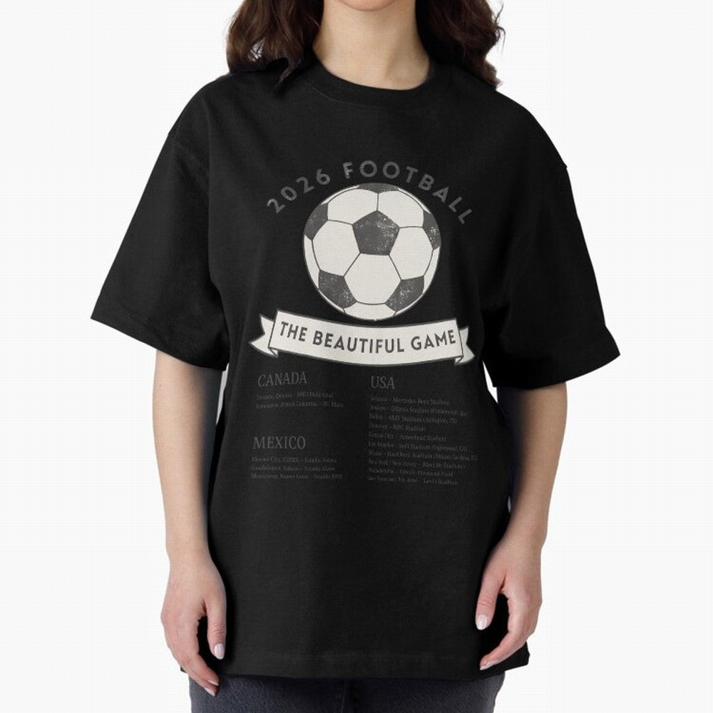 2026 Football Soccer Host Cities Beautiful Game Oversized T-Shirt Follow the Final Road of Global Football Passion for FIFA World Cup 2026 Group Stage, Featuring Cristiano Ronaldo, Haaland and CR7, Spain, Supporter Pride, Iconic Celebrations,