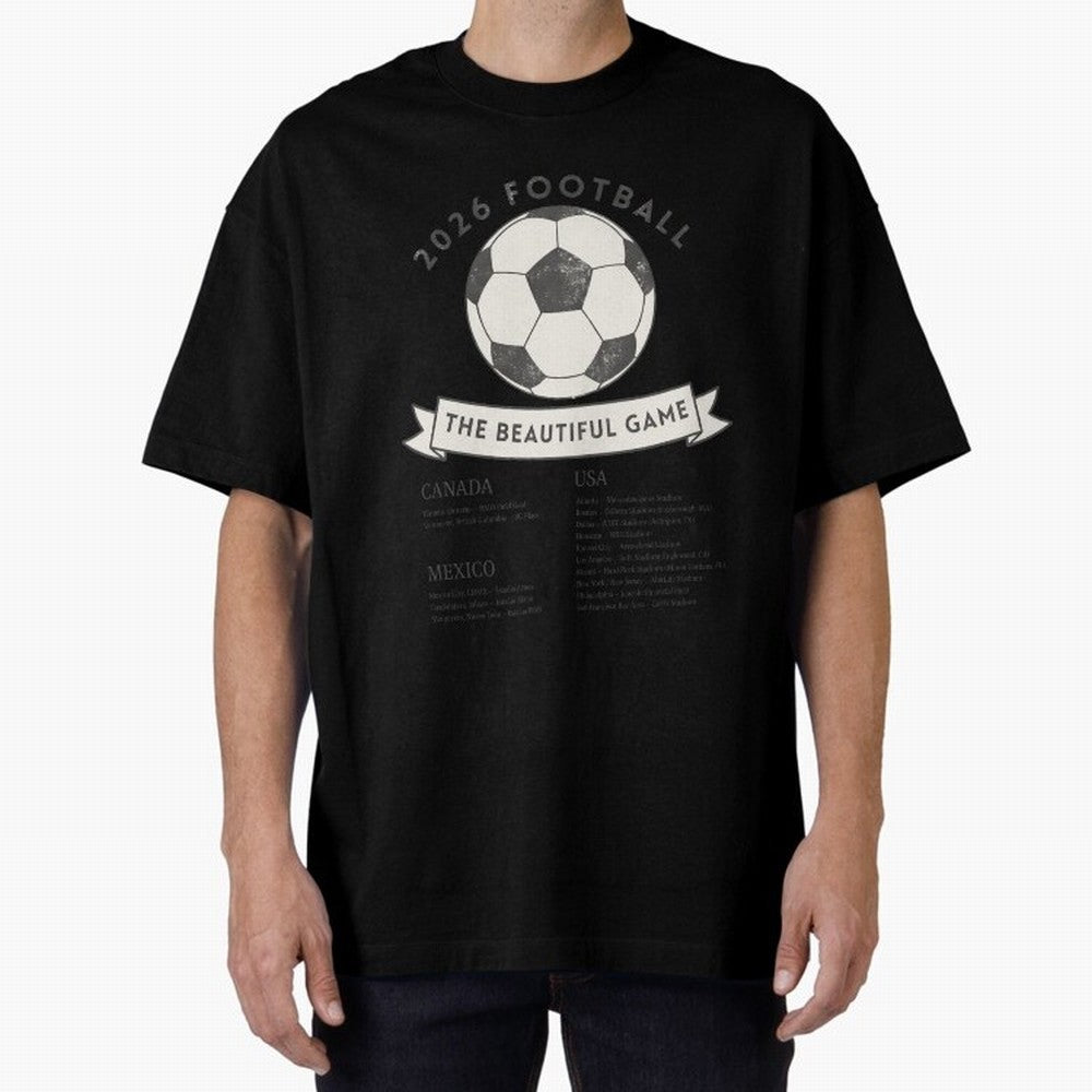 2026 Football Soccer Host Cities Beautiful Game Oversized T-Shirt Follow the Final Road of Global Football Passion for FIFA World Cup 2026 Group Stage, Featuring Cristiano Ronaldo, Haaland and CR7, Spain, Supporter Pride, Iconic Celebrations,