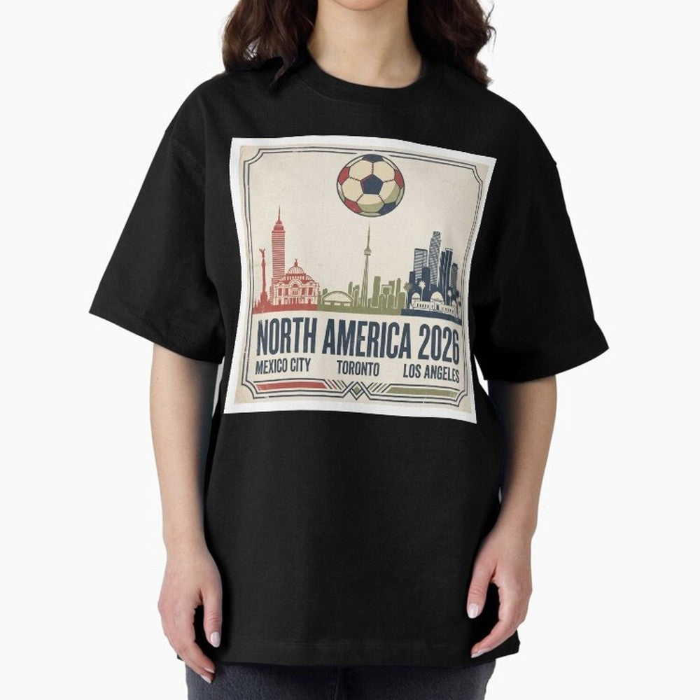 Retro North America 2026 Soccer Vintage Graphic Oversized T-Shirt Support Iconic Players in FIFA World Cup 2026 Group Stage Made for Cristiano Ronaldo, Haaland and CR7, Germany Energy, Match Day Excitement, Supporter Culture, Golden Goals and