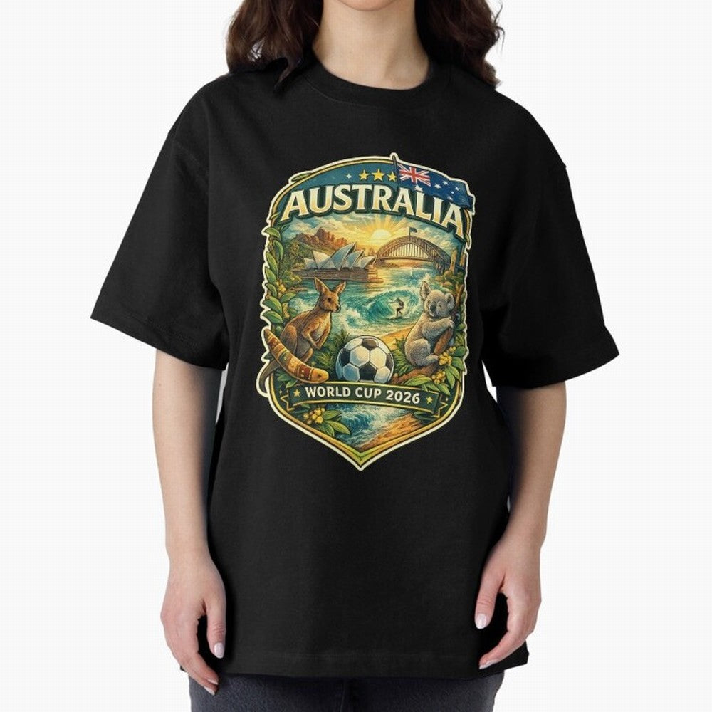 Australia FIFA World Cup 2026 Sydney Opera House Outback Kangaroo Coast Oversized T-Shirt Keep the Legacy of FIFA World Cup 2026 for Fans of Neymar, Haaland and Cristiano Ronaldo and England, Bringing Football Passion, Legendary Performances,