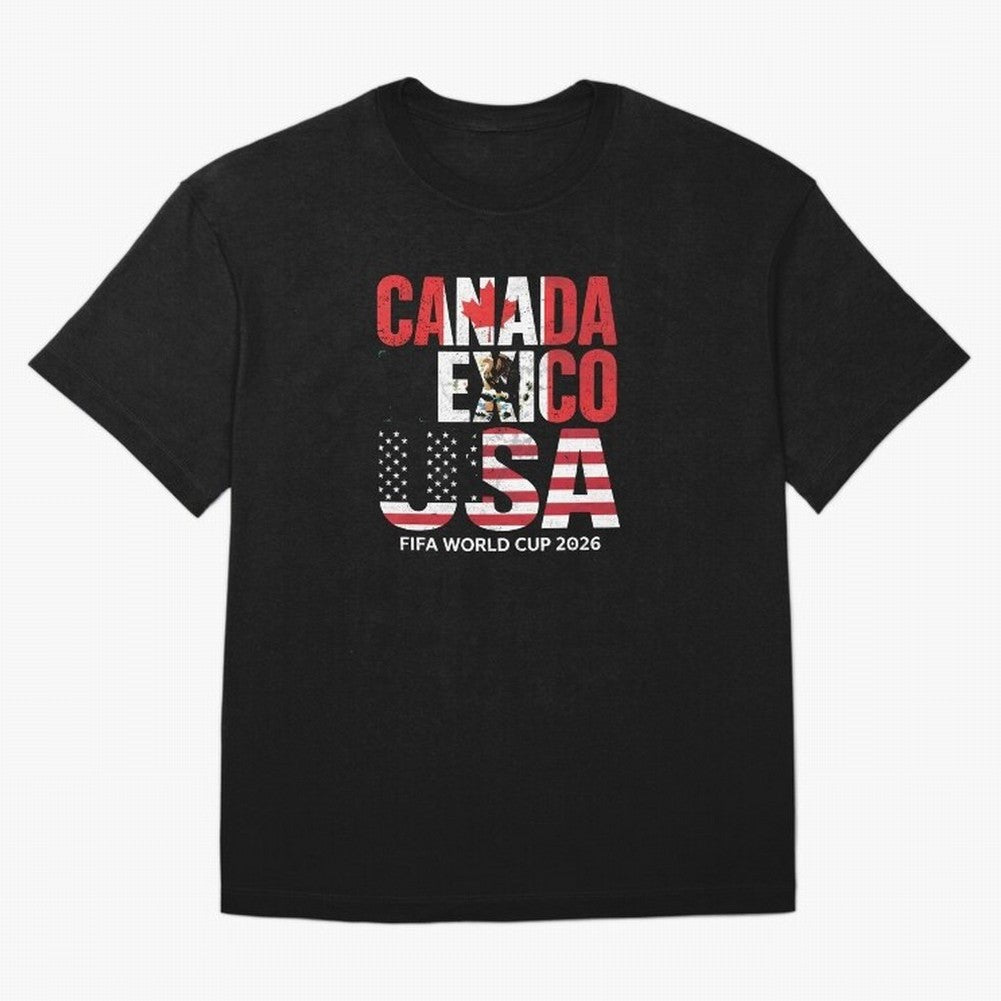 United 2026 World Cup - Canada, Mexico, USA Flags T-Shirt_83138002 Oversized T-Shirt Make Every Kick Count in FIFA World Cup 2026 Centered on Haaland, Brazil, Portugal and Argentina Energy, Supporter Pride, Iconic Celebrations, Legendary Names and