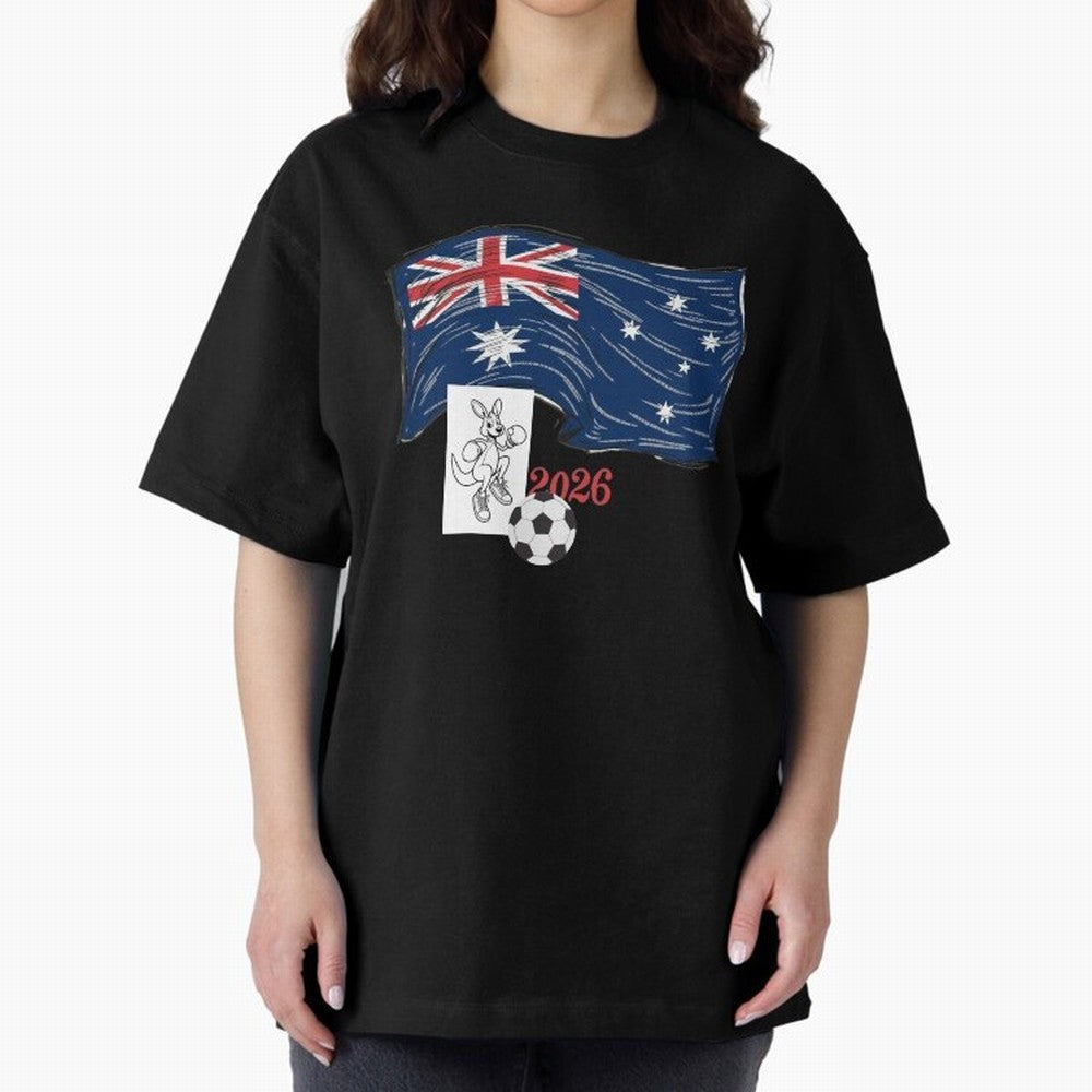Australia 2026 Soccer Pride - Boxing Kangaroo & Dynamic Waving Flag. Oversized T-Shirt Upgrade Match Day Hype around FIFA World Cup 2026 USA Canada Mexico, CR7 and Messi, Spain and Netherlands, Tournament Hype, Historic Matchups, Family Viewing