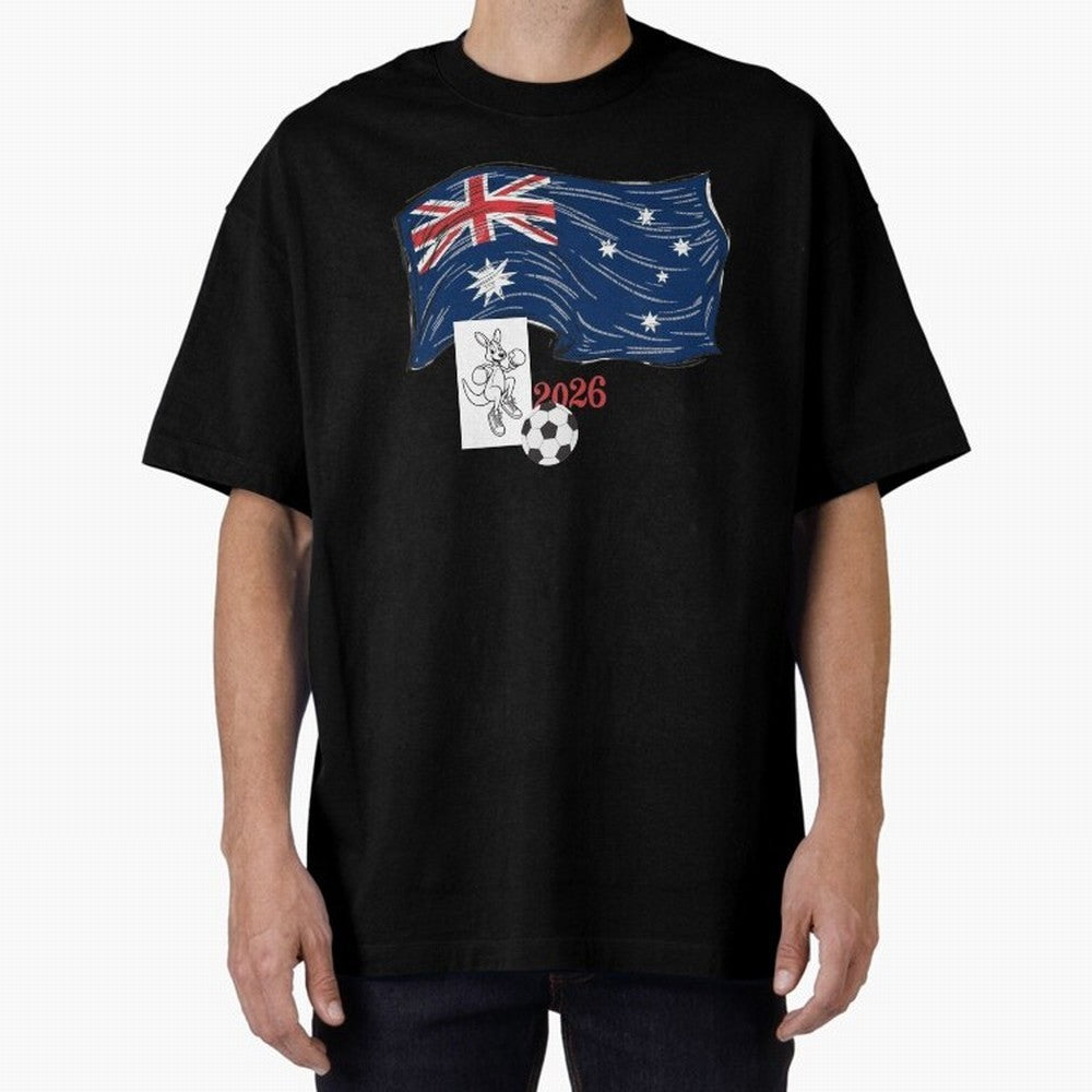 Australia 2026 Soccer Pride - Boxing Kangaroo & Dynamic Waving Flag. Oversized T-Shirt Upgrade Match Day Hype around FIFA World Cup 2026 USA Canada Mexico, CR7 and Messi, Spain and Netherlands, Tournament Hype, Historic Matchups, Family Viewing