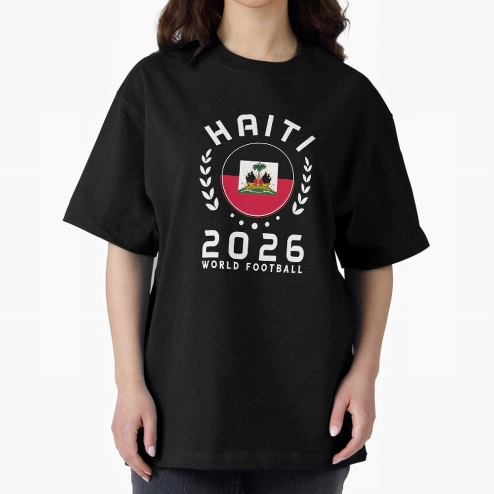 World Cup 2026 Haiti Football Fan Haitian Supporter T-Shirt_84687246 Oversized T-Shirt Follow the Road to Global Football Passion for FIFA World Cup 2026 Group Stage, Capturing Mbappe, Argentina and Brazil, Vintage Soccer Flavor, Modern Football