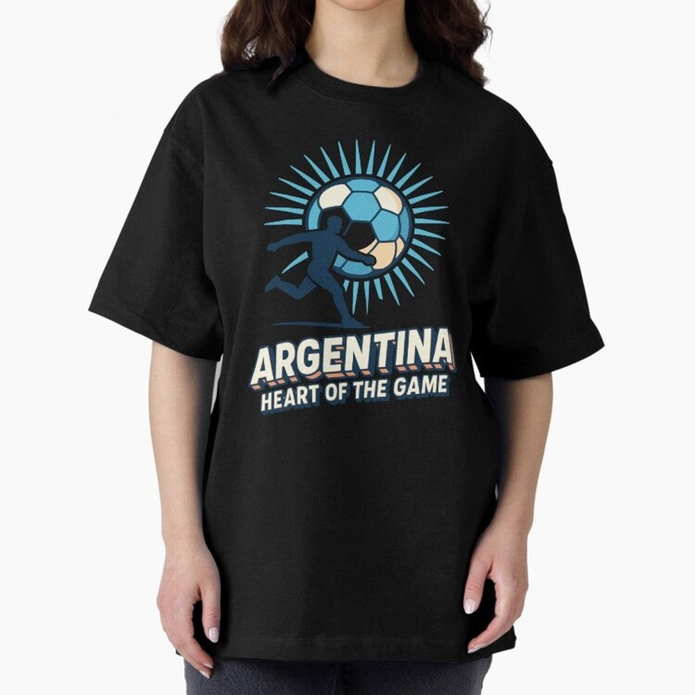 Argentina Heart of the Game ¨C Retro Soccer Fan Design Oversized T-Shirt Represent Fans Who Live for FIFA World Cup 2026 USA Canada Mexico Spirit, Celebrating England, France and Netherlands, Cristiano Ronaldo, Haaland and CR7, Fan Favorite
