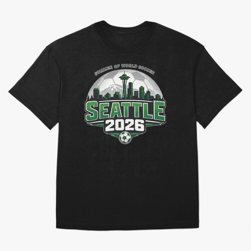 World Soccer Tournament Cup 2026 Seattle Oversized T-Shirt Support the FIFA World Cup 2026 Journey through Messi and Cristiano Ronaldo Highlights, Argentina, France and Brazil Pride, Vintage Soccer Flavor, Modern Football Stars, National Flags and