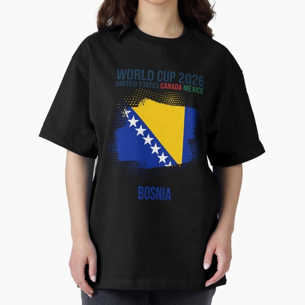 BOSNIA WORLD CUP 2026 Oversized T-Shirt Show Your Tournament Heart for Global Football Passion for FIFA World Cup 2026 USA Canada Mexico, Highlighting Messi, CR7 and Mbappe, France, Goal Celebration Energy, Supporter Heritage, Football Icons and