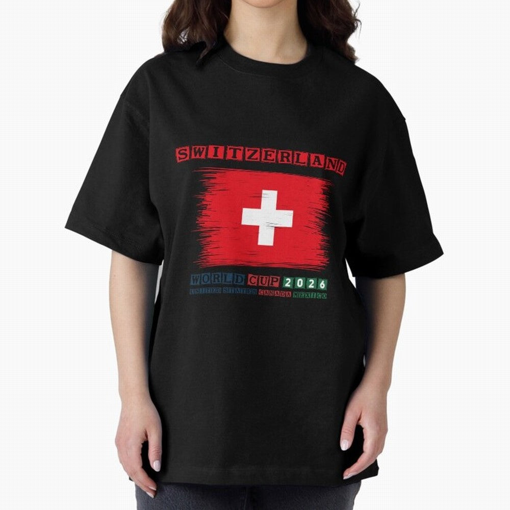 SWETZERLAND WORLD CUP 2026 Oversized T-Shirt Honor Football Greatness during Global Football Passion for FIFA World Cup 2026, Highlighting CR7 and Messi, Brazil, Portugal and Argentina, Goal Celebration Energy, Supporter Heritage, Football Icons