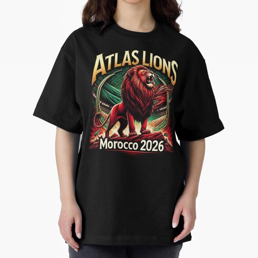 Morocco Football - World Cup 2026 Oversized T-Shirt Celebrate the Stars of the FIFA World Cup 2026 USA Canada Mexico Journey through Cristiano Ronaldo Highlights, Argentina and Brazil Pride, Tournament Hype, Historic Matchups, Family Viewing