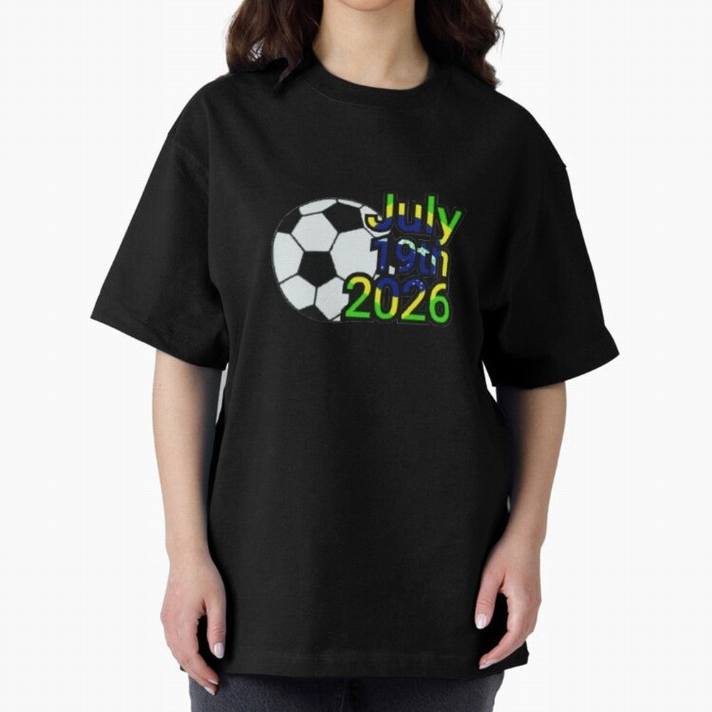 USA 2026- Brazil Oversized T-Shirt Show Support during Global Football Passion for FIFA World Cup 2026 Group Stage, Driven by Messi, Neymar and Mbappe, Spain, Global Supporter Spirit, Legendary Goals, National Colors and Tournament Celebration;
