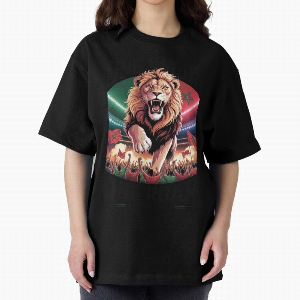 Morocco Football - One Nation, One Roar Oversized T-Shirt Mark FIFA World Cup 2026 Group Stage for Fans of Mbappe and Argentina, France and Brazil, Bringing Champion Mindset, Group Stage Buzz, Knockout Tension and Passionate Fan Culture; Made for