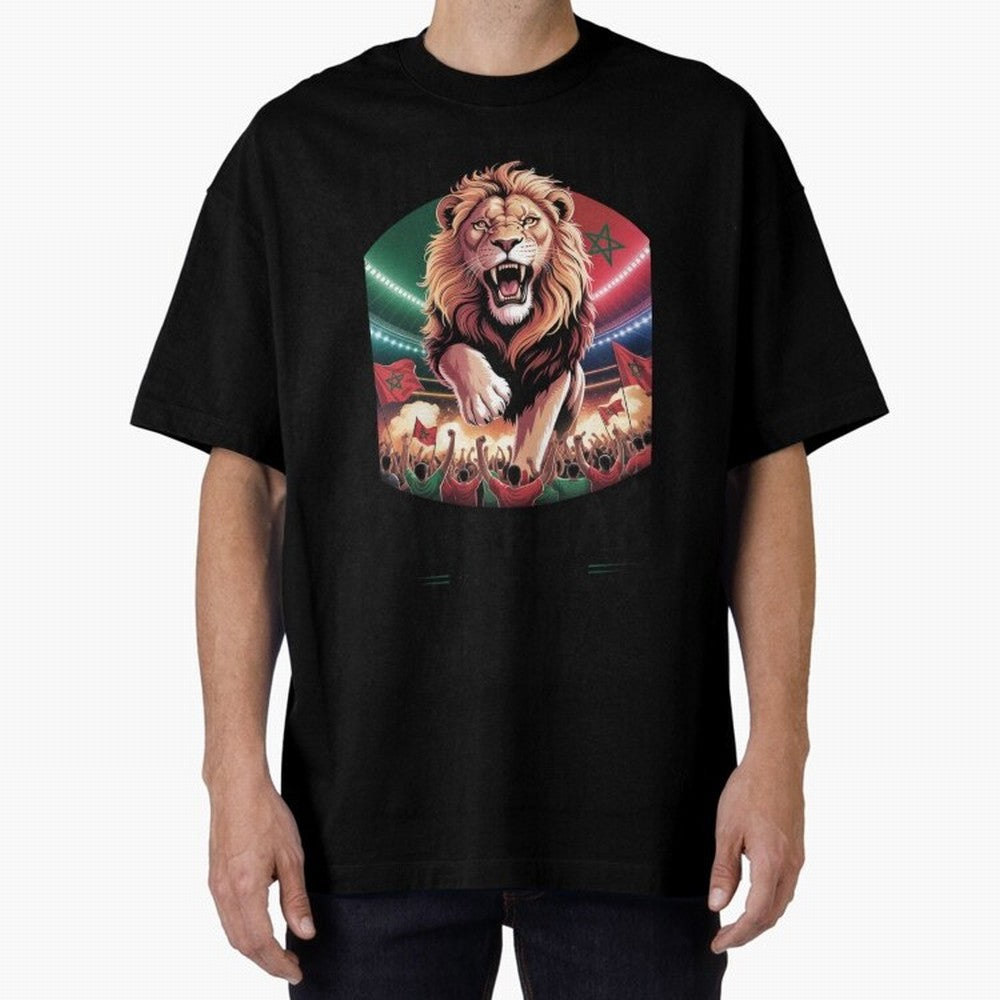 Morocco Football - One Nation, One Roar Oversized T-Shirt Mark FIFA World Cup 2026 Group Stage for Fans of Mbappe and Argentina, France and Brazil, Bringing Champion Mindset, Group Stage Buzz, Knockout Tension and Passionate Fan Culture; Made for