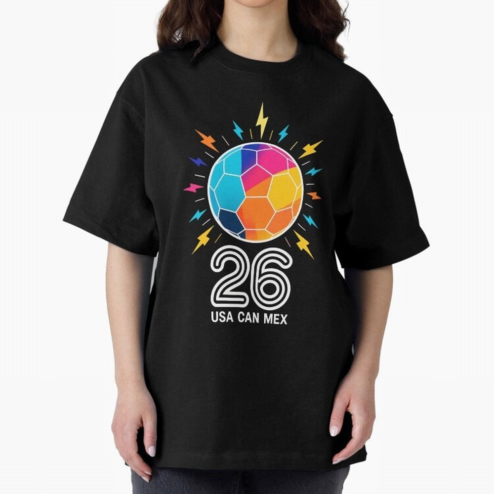 2026 Colorful Soccer Ball USA Canada Mexico 26 Oversized T-Shirt Show Your Love for the FIFA World Cup 2026 USA Canada Mexico Journey through Messi Highlights, England Pride, Classic Soccer Heritage, Championship Pressure, Fan Loyalty and