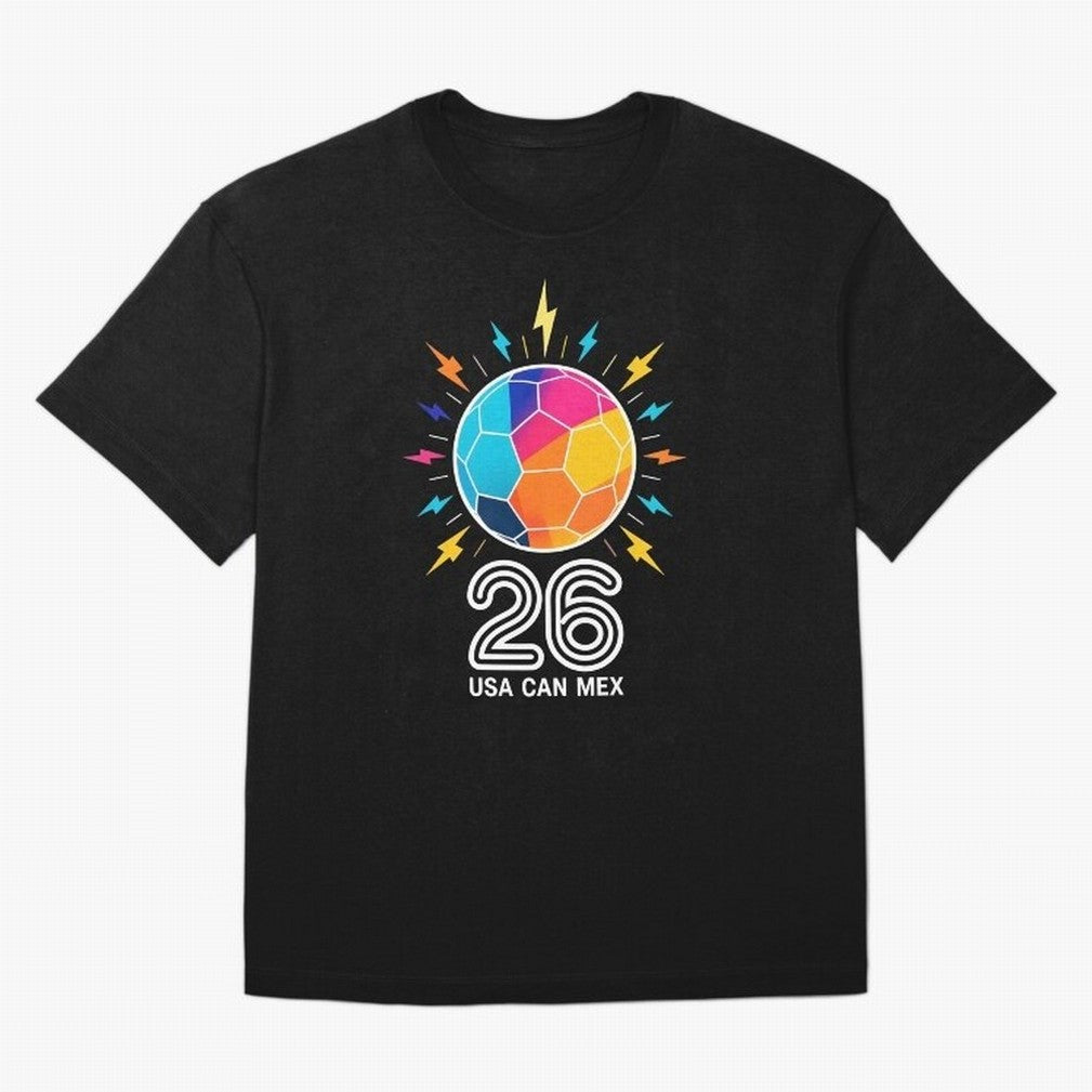2026 Colorful Soccer Ball USA Canada Mexico 26 Oversized T-Shirt Show Your Love for the FIFA World Cup 2026 USA Canada Mexico Journey through Messi Highlights, England Pride, Classic Soccer Heritage, Championship Pressure, Fan Loyalty and