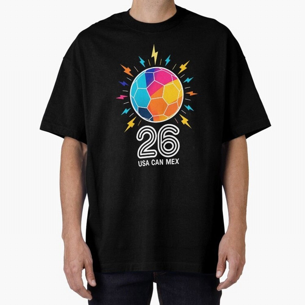 2026 Colorful Soccer Ball USA Canada Mexico 26 Oversized T-Shirt Show Your Love for the FIFA World Cup 2026 USA Canada Mexico Journey through Messi Highlights, England Pride, Classic Soccer Heritage, Championship Pressure, Fan Loyalty and