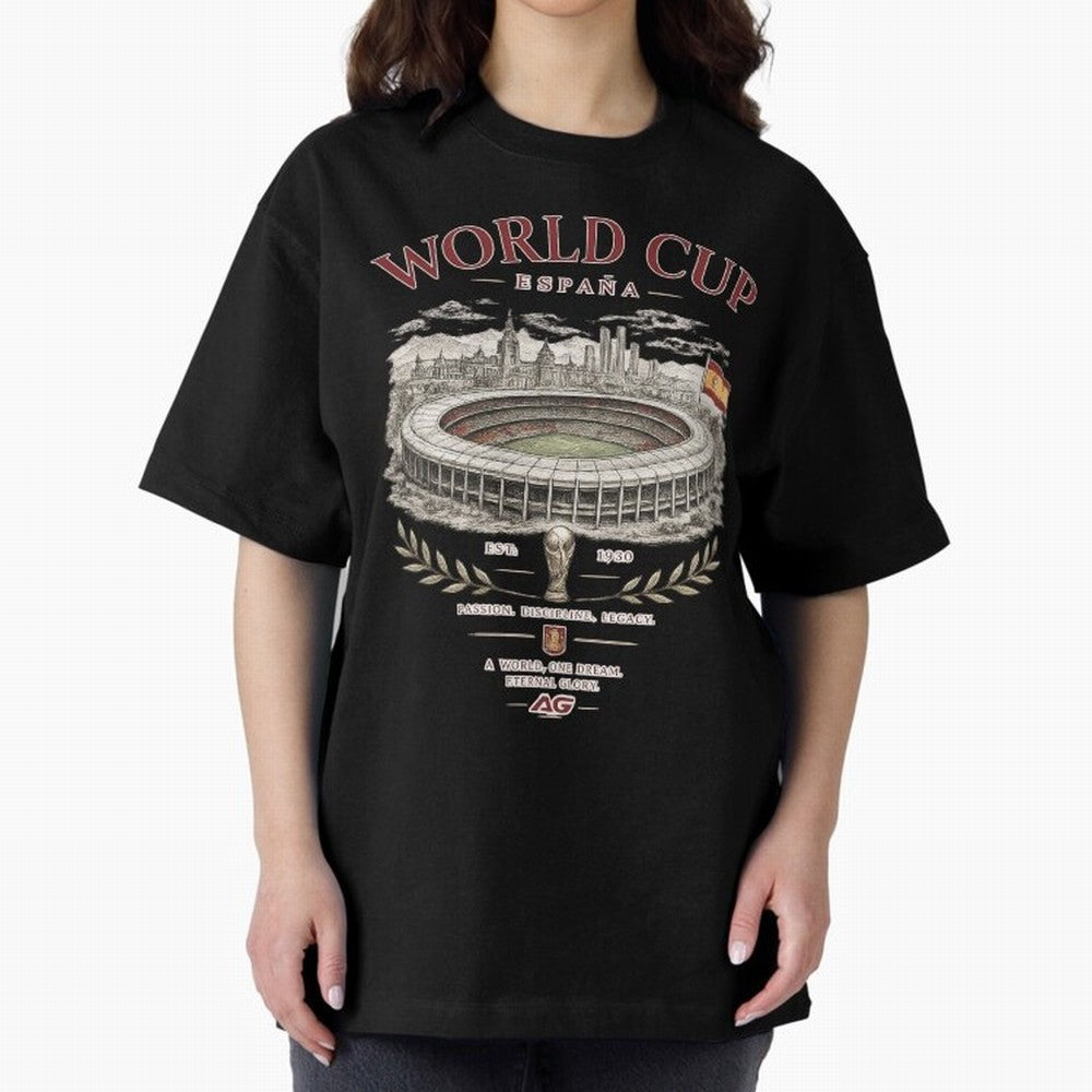 Spain World Cup Vintage Streetwear Oversized T-Shirt Bring Trophy Dreams to the FIFA World Cup 2026 Journey through Mbappe and Neymar Highlights, Argentina, France and Brazil Pride, Football Passion, Legendary Performances, Festival Vibes and