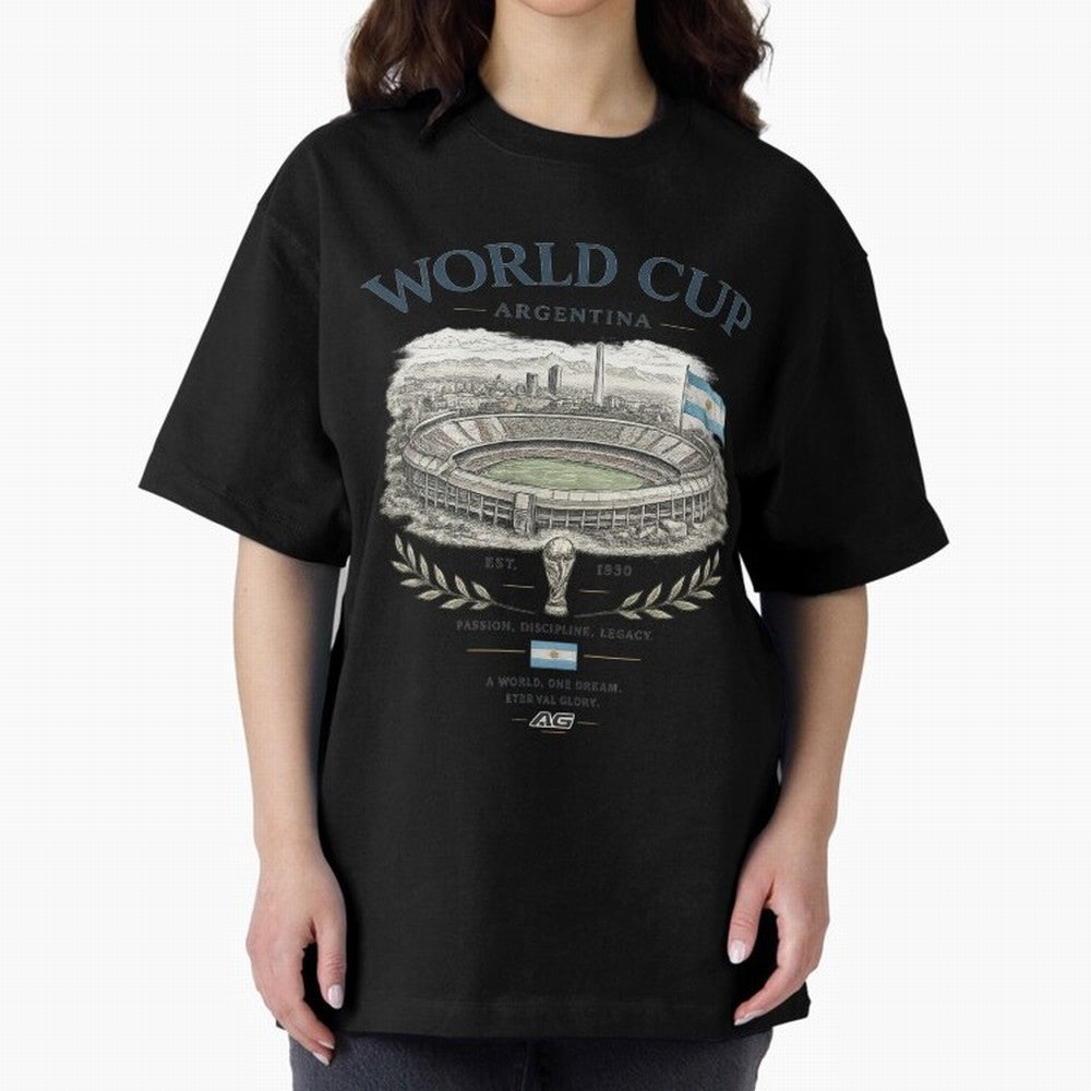 Argentina World Cup Vintage Streetwear Oversized T-Shirt Unlock Match Day Hype around FIFA World Cup 2026 Group Stage, Haaland, Brazil, Football Festival Excitement, Trophy Ambitions, Country Rivalries and Star Player Buzz; Great for Supporters Who