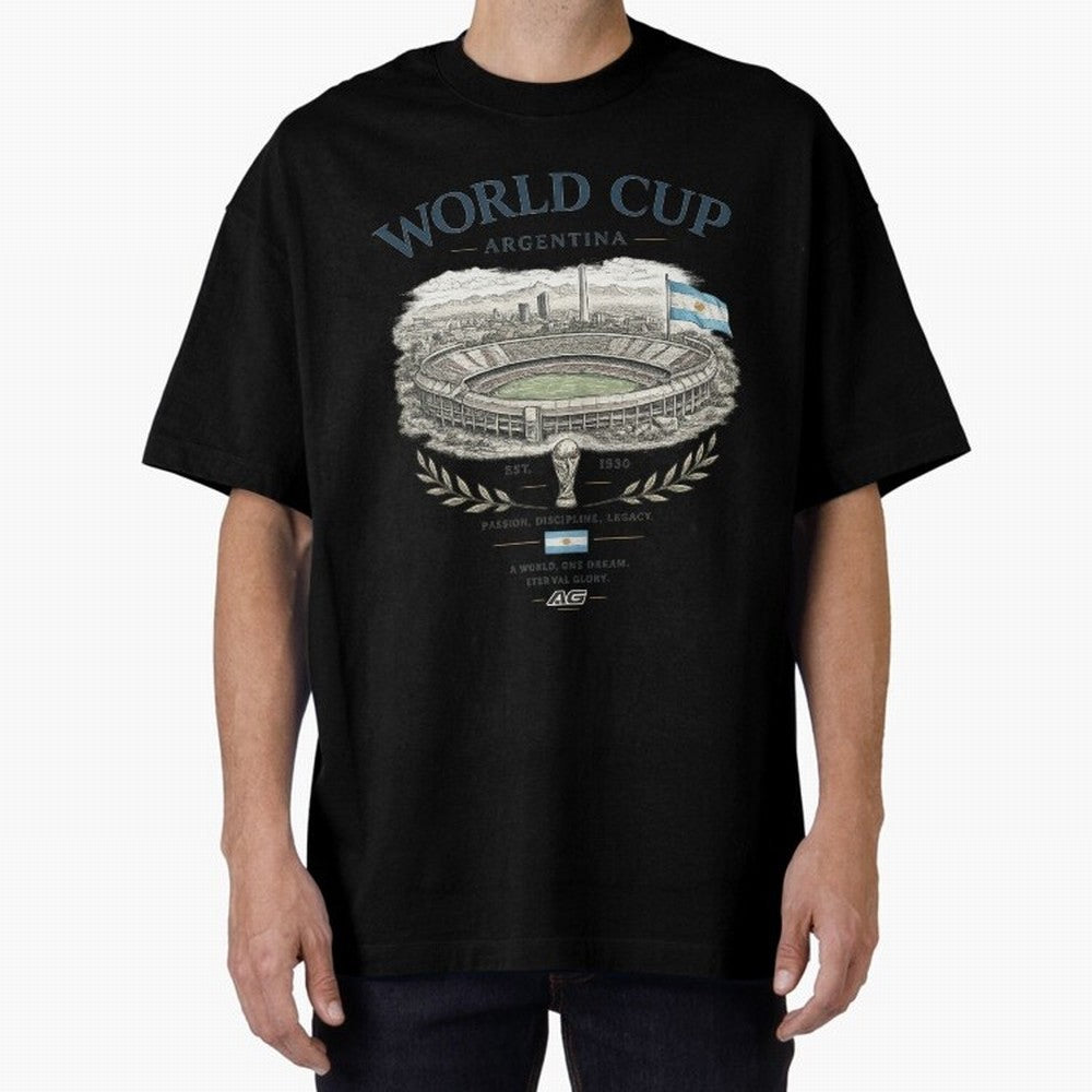 Argentina World Cup Vintage Streetwear Oversized T-Shirt Unlock Match Day Hype around FIFA World Cup 2026 Group Stage, Haaland, Brazil, Football Festival Excitement, Trophy Ambitions, Country Rivalries and Star Player Buzz; Great for Supporters Who