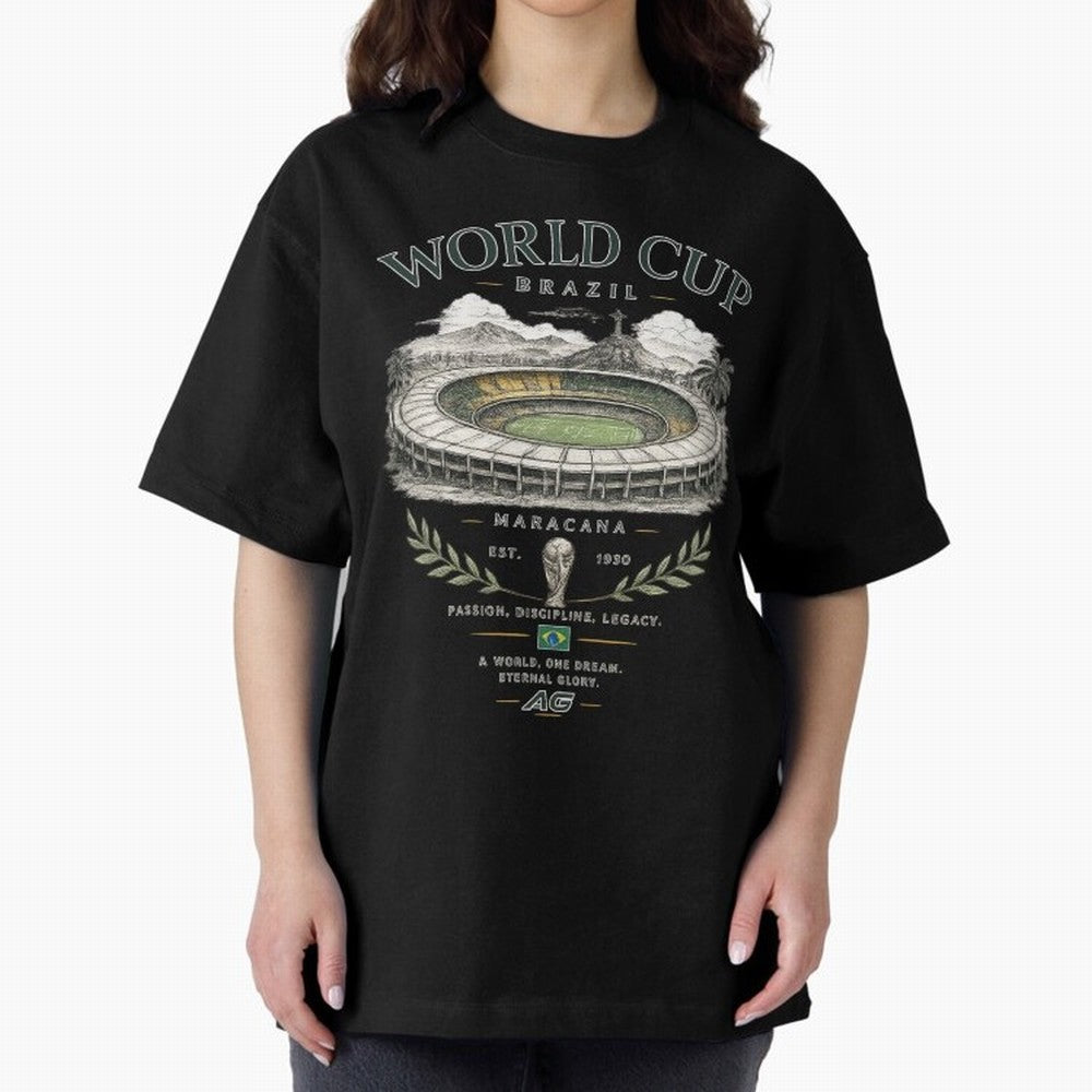 Brazil World Cup Maracana Streetwear Oversized T-Shirt Show Passion for the Stars of FIFA World Cup 2026 Group Stage Highlighting Neymar, Germany Energy, Goal Celebration Energy, Supporter Heritage, Football Icons and Worldwide Tournament Joy;