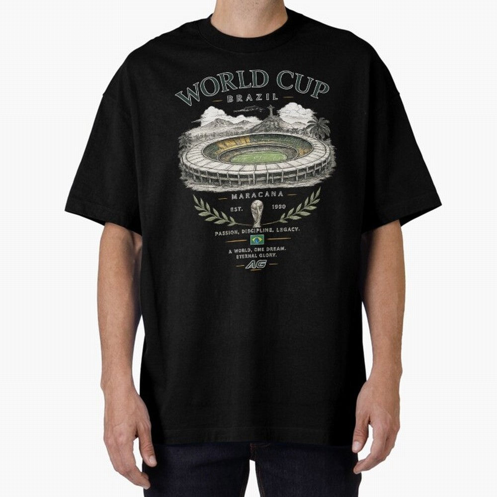 Brazil World Cup Maracana Streetwear Oversized T-Shirt Show Passion for the Stars of FIFA World Cup 2026 Group Stage Highlighting Neymar, Germany Energy, Goal Celebration Energy, Supporter Heritage, Football Icons and Worldwide Tournament Joy;
