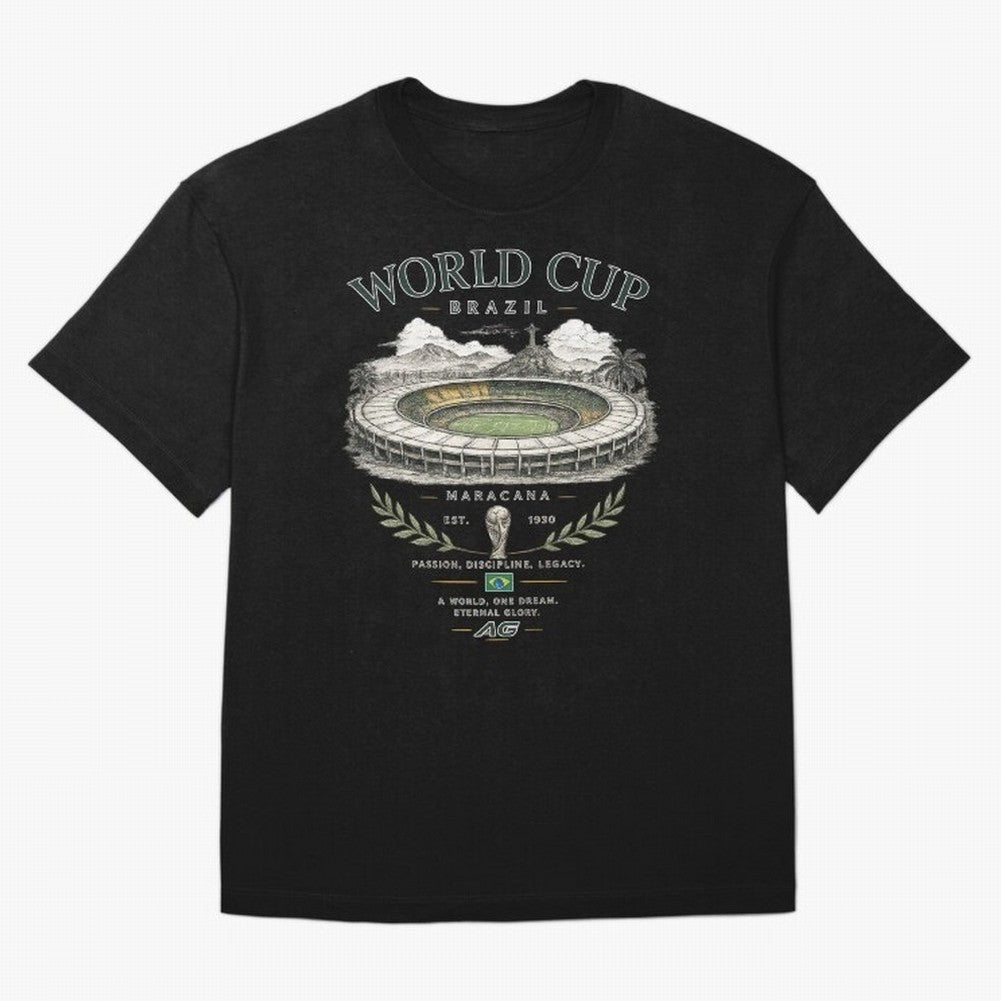 Brazil World Cup Maracana Streetwear Oversized T-Shirt Show Passion for the Stars of FIFA World Cup 2026 Group Stage Highlighting Neymar, Germany Energy, Goal Celebration Energy, Supporter Heritage, Football Icons and Worldwide Tournament Joy;