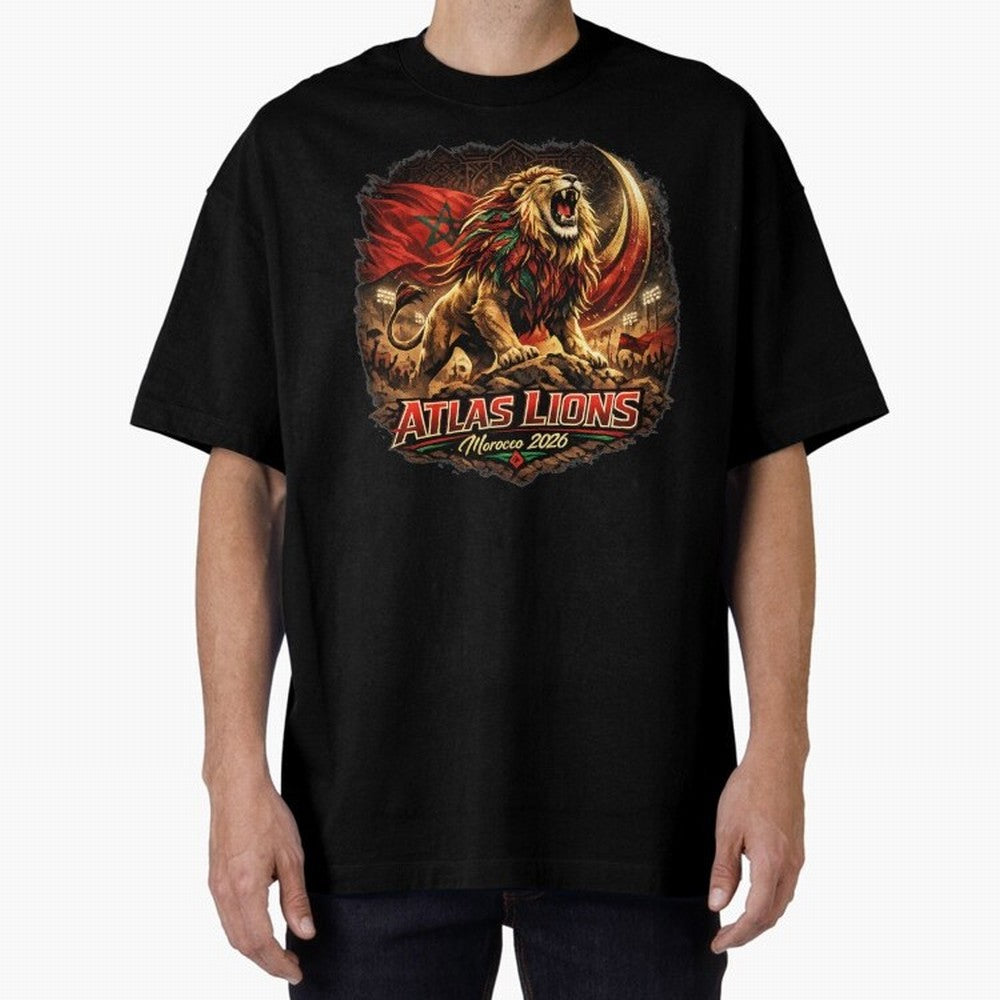 Morocco Football Fan - Atlas Lions Oversized T-Shirt Show Love for Legendary Goals in FIFA World Cup 2026 USA Canada Mexico Spirit, Connected to Netherlands, Neymar, Classic Soccer Heritage, Championship Pressure, Fan Loyalty and International