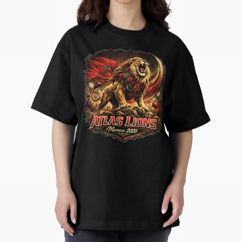 Morocco Football Fan - Atlas Lions Oversized T-Shirt Show Love for Legendary Goals in FIFA World Cup 2026 USA Canada Mexico Spirit, Connected to Netherlands, Neymar, Classic Soccer Heritage, Championship Pressure, Fan Loyalty and International