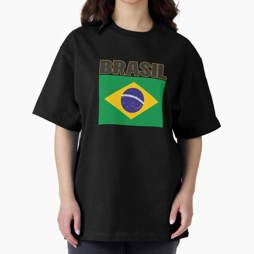 Brasil Flag Oversized T-Shirt Make Memories around FIFA World Cup 2026 USA Canada Mexico Capturing Messi, Neymar and Mbappe, Argentina, France and Brazil Energy, Global Supporter Spirit, Legendary Goals, National Colors and Tournament Celebration;