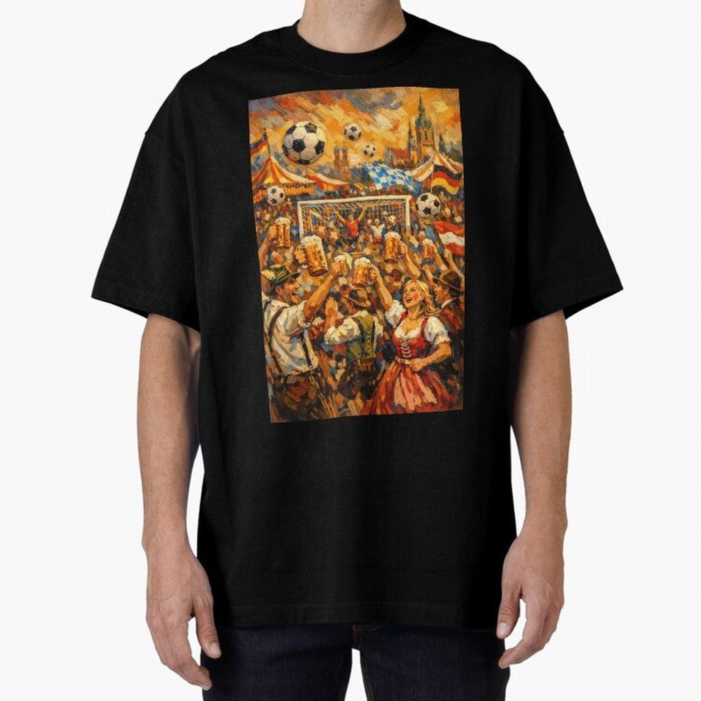 Festival Celebration with Soccer and Beer Oversized T-Shirt Feel International Energy from Global Football Passion for FIFA World Cup 2026, Filled with CR7, France, Football Passion, Legendary Performances, Festival Vibes and Supporter Community;