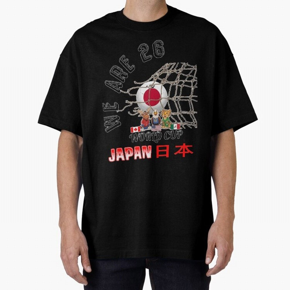 World cup 26 - Japan Oversized T-Shirt Live the Energy of FIFA World Cup 2026 for Fans of Messi, Neymar and Mbappe and Brazil, Portugal and Argentina, Bringing Vintage Soccer Flavor, Modern Football Stars, National Flags and Final Night Emotion;