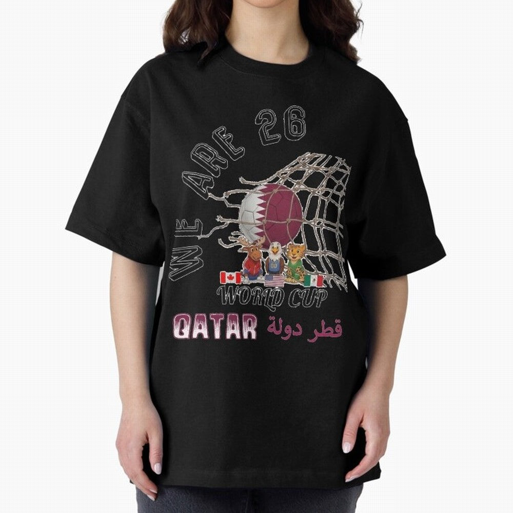 World cup 26 - Qatar Oversized T-Shirt Show Your Stadium Side during FIFA World Cup 2026 Featuring Messi, Neymar and Mbappe, Argentina and Brazil Energy, Classic Soccer Heritage, Championship Pressure, Fan Loyalty and International Pride; Ideal for